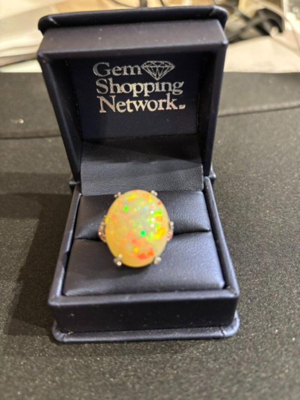 Lg Opal-.040 ctw Pink white Toumaline Diamond 14K gold ring 16.30 Ct Opal-.040 c